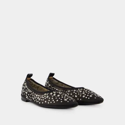 Tory Burch Black Ballet Flats With All-over Crystals Application In Tech Fabric Woman In Black