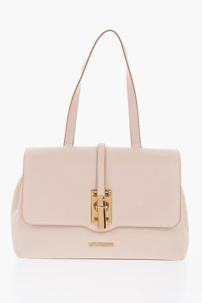 Moschino Love Faux Leather Bag With Removable Shoulder Strap In Beige