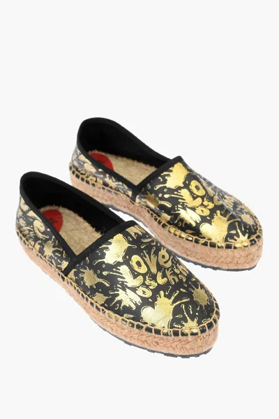 Moschino Love Leather Splash Platform Espadrilles With Logo 4 Cm In Multi