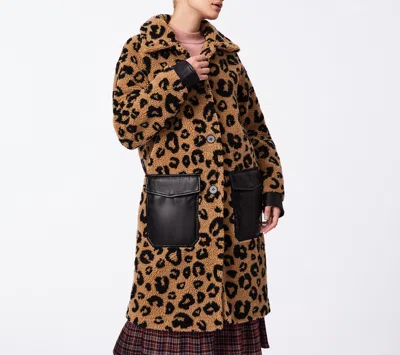 Bernardo Leopard Sherpa Coat In Brown