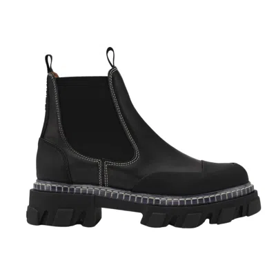Ganni Cleated Low Chelsea Boot Transparent Welt In Black