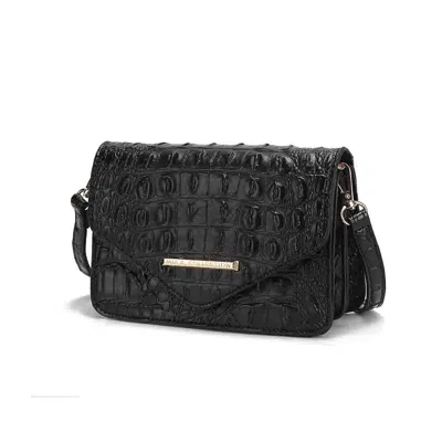 Mkf Collection By Mia K Vanta Saddle Croc-embossed Vegan Leather Shoulder Handbag In Black