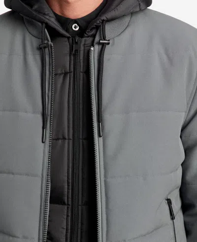 Kenneth Cole Oxford Detachable Hooded Bomber Jacket In Grey