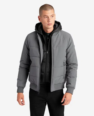 Kenneth Cole Oxford Detachable Hooded Bomber Jacket In Grey