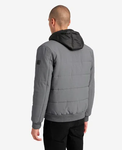 Kenneth Cole Oxford Detachable Hooded Bomber Jacket In Grey
