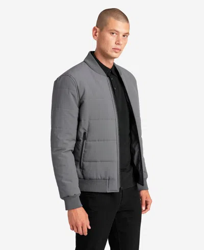 Kenneth Cole Oxford Detachable Hooded Bomber Jacket In Grey