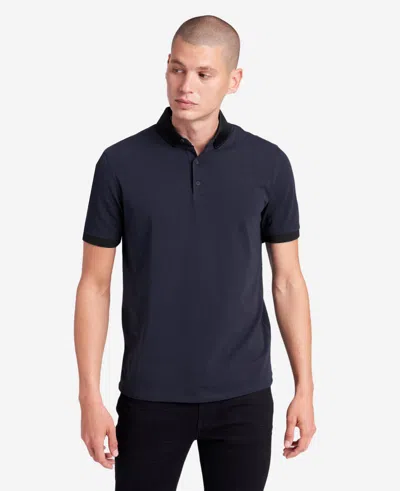 Kenneth Cole Colorblock Collar Solid Short Sleeve Polo In Navy