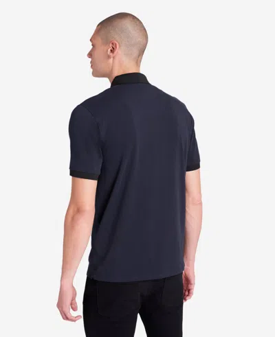 Kenneth Cole Colorblock Collar Solid Short Sleeve Polo In Navy
