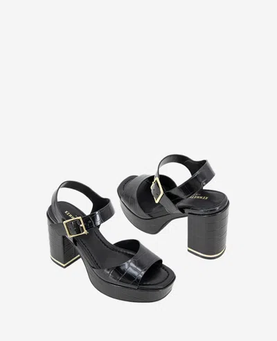 Kenneth Cole Dolly Ankle Strap Platform Heeled Sandal In Black Croco