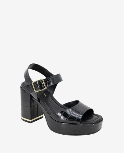 Kenneth Cole Dolly Ankle Strap Platform Heeled Sandal In Black Croco