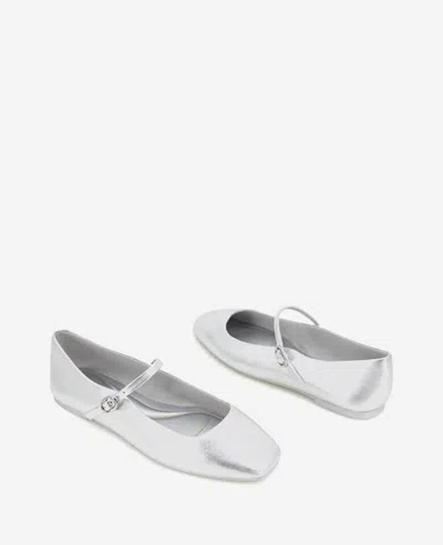 Kenneth Cole Jasper Mary Jane Flat In Silver Leather