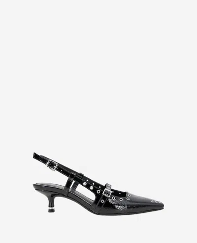 Kenneth Cole Martha Eyelet Slingback Kitten Heel Pump In Black Patent