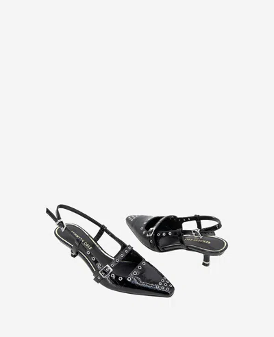 Kenneth Cole Martha Eyelet Slingback Kitten Heel Pump In Black Patent