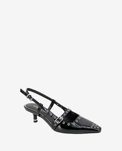 Kenneth Cole Martha Eyelet Slingback Kitten Heel Pump In Black Patent