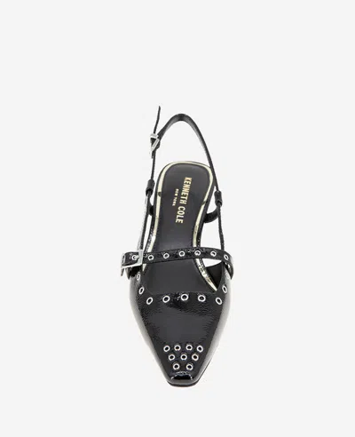 Kenneth Cole Martha Eyelet Slingback Kitten Heel Pump In Black Patent
