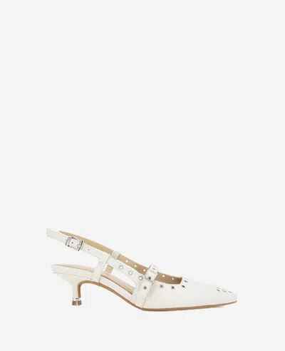 Kenneth Cole Martha Eyelet Slingback Kitten Heel Pump In Ecru Patent