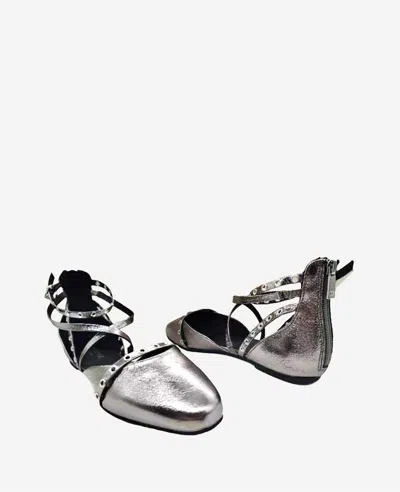 Kenneth Cole Mason Strappy Metallic Stud Flat In Pewter