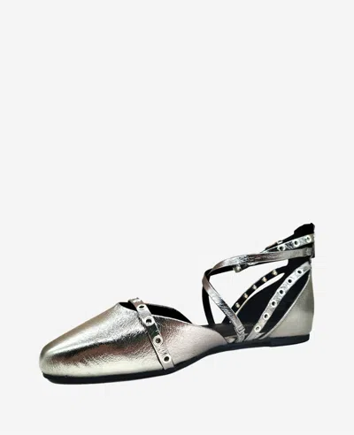Kenneth Cole Mason Strappy Metallic Stud Flat In Pewter