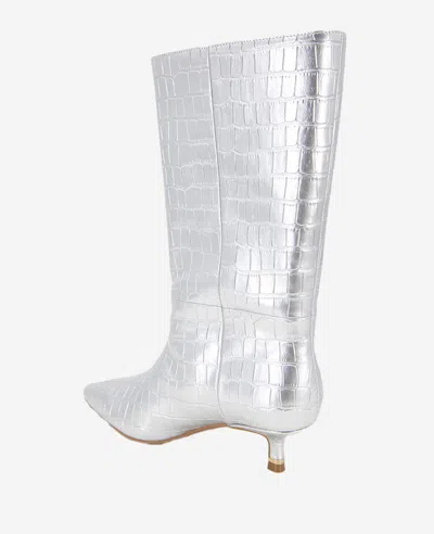 Kenneth Cole Meryl Pointed Toe Kitten Heel Boot In Silver Croco