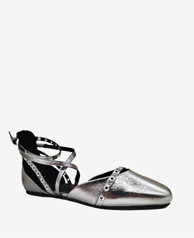 Kenneth Cole Mason Strappy Metallic Stud Flat In Pewter