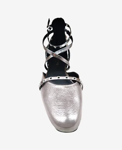 Kenneth Cole Mason Strappy Metallic Stud Flat In Pewter