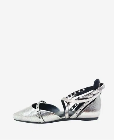 Kenneth Cole Mason Strappy Metallic Stud Flat In Pewter