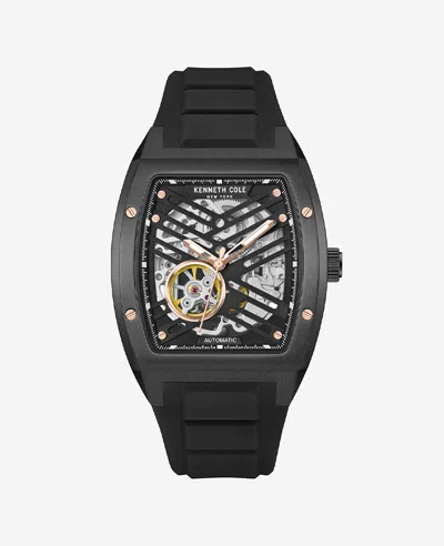Kenneth Cole New York Automatic Silicone Strap Watch In Black