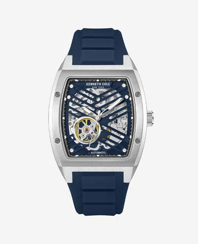 Kenneth Cole New York Automatic Silicone Strap Watch In Blue