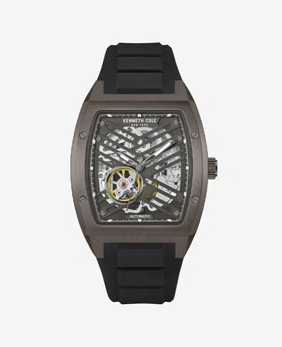 Kenneth Cole New York Automatic Silicone Strap Watch In Black