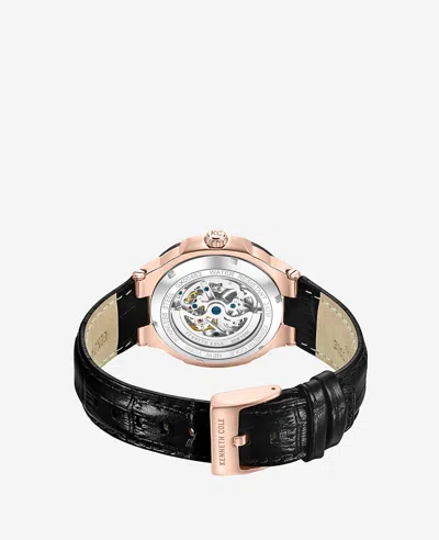 Kenneth Cole New York Automatic Leather Strap Watch In Black