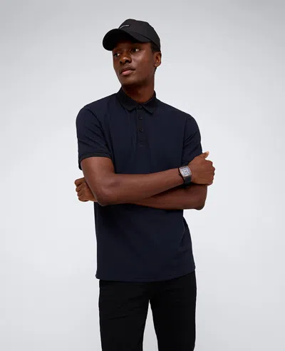 Kenneth Cole Contrast Placket Button Polo In Black