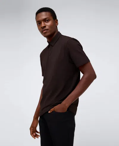 Kenneth Cole Performance Button Polo In Dark Brown