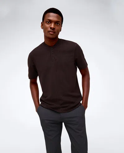 Kenneth Cole Men's Textured-knit Bomber-collar Performance Henley In Dark Brown