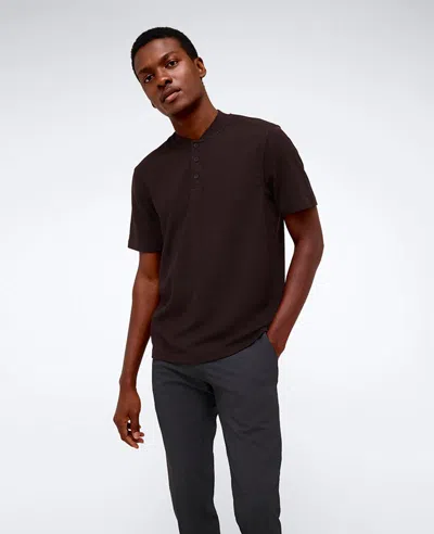 Kenneth Cole Men's Textured-knit Bomber-collar Performance Henley In Dark Brown