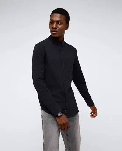 Kenneth Cole Long Sleeve Button Down Stretch Shirt With Pocket In Black
