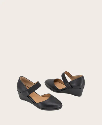 Gentle Souls Oriana Ankle Strap Wedge Pump In Black Leather