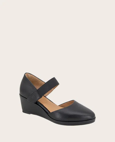 Gentle Souls Oriana Ankle Strap Wedge Pump In Black Leather
