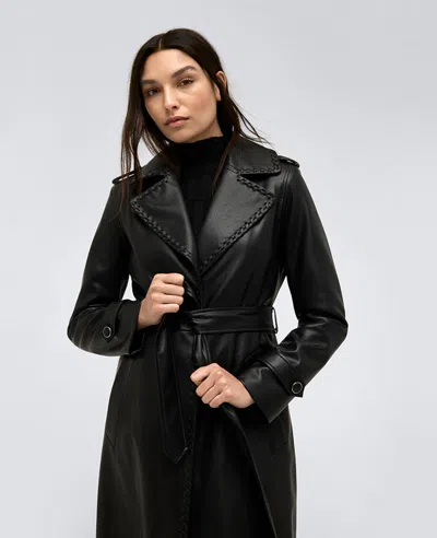 Kenneth Cole Faux Leather Belted Trench In Black