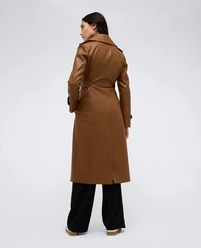 Kenneth Cole Faux Leather Belted Trench In Cognac