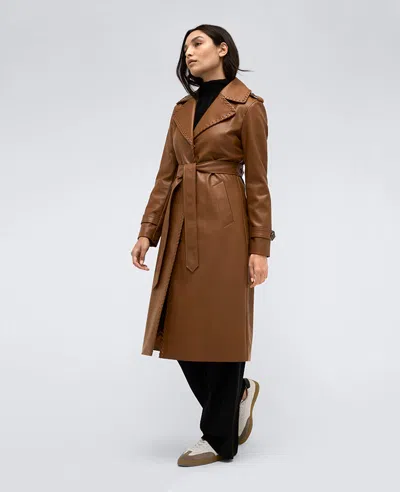 Kenneth Cole Faux Leather Belted Trench In Cognac