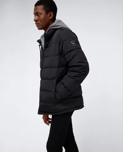 Kenneth Cole Puffer With Attached Jersey Hood In Black