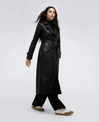 Kenneth Cole Faux Leather Belted Trench In Black