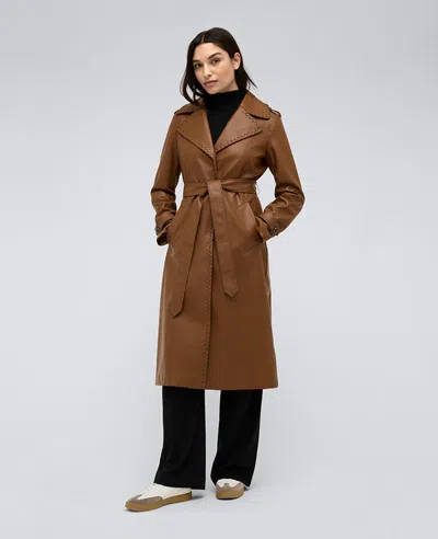 Kenneth Cole Faux Leather Belted Trench In Cognac