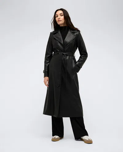 Kenneth Cole Faux Leather Belted Trench In Black