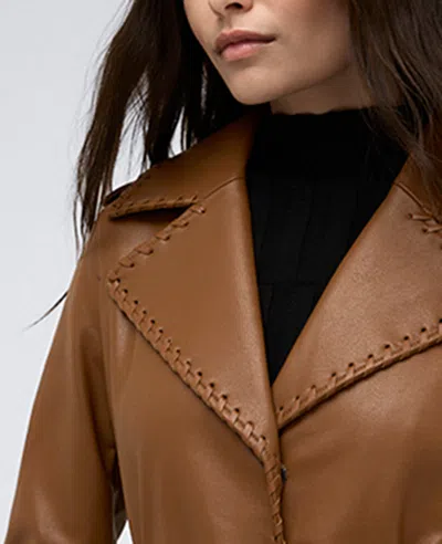 Kenneth Cole Faux Leather Belted Trench In Cognac