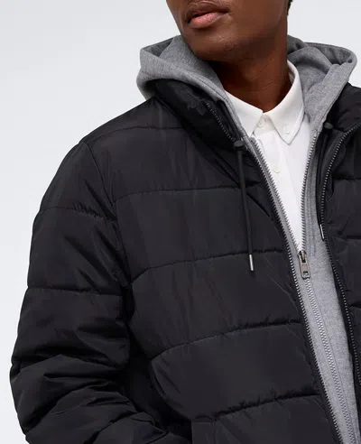 Kenneth Cole Puffer With Attached Jersey Hood In Black