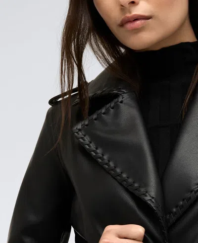 Kenneth Cole Faux Leather Belted Trench In Black