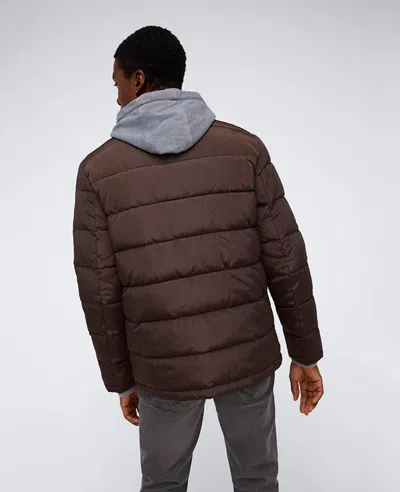 Kenneth Cole Puffer With Attached Jersey Hood In Chocolate