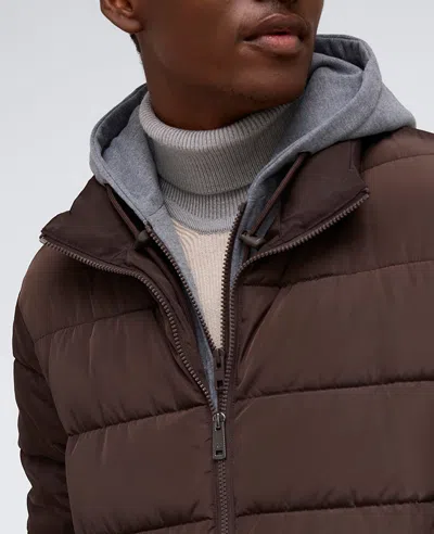 Kenneth Cole Puffer With Attached Jersey Hood In Chocolate