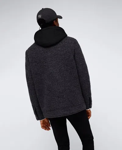 Kenneth Cole Boucle Wool Jacket With Attached Jersey Hood In Charcoal